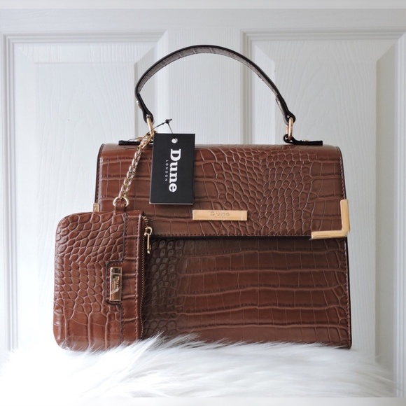 Brown Croc Pattern Dune London Satchel Handbag - Picture 3 of 7